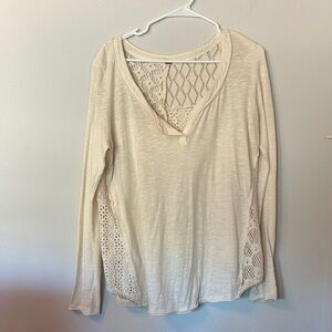 Free People Ivory Long Sleeve Crochet Top